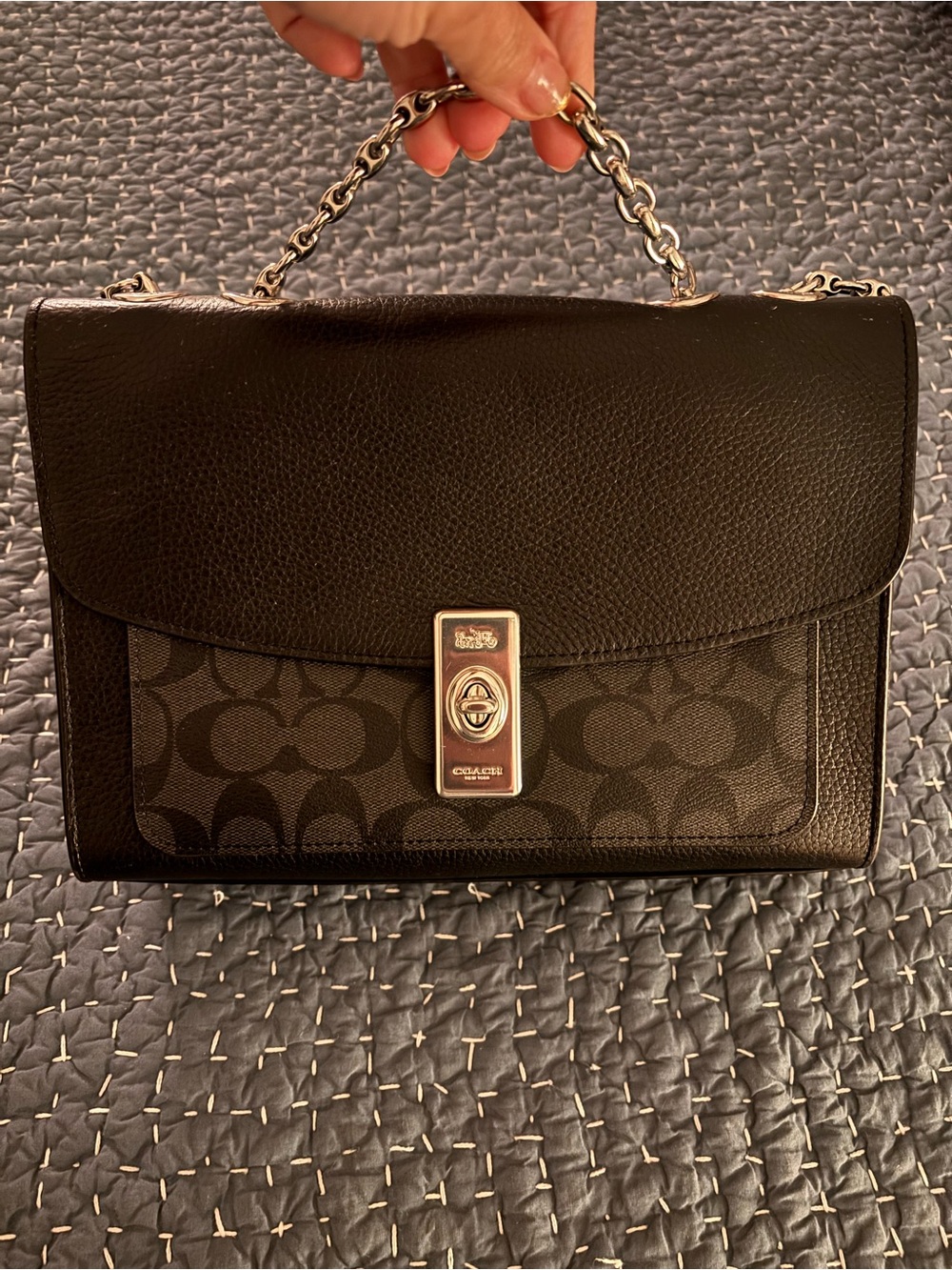 Coach Black Signature Leather Top-Handle Purse